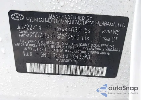 2015 Hyundai Sonata Sport из США, поврежденный, VIN 5NPE34AB5FH043748